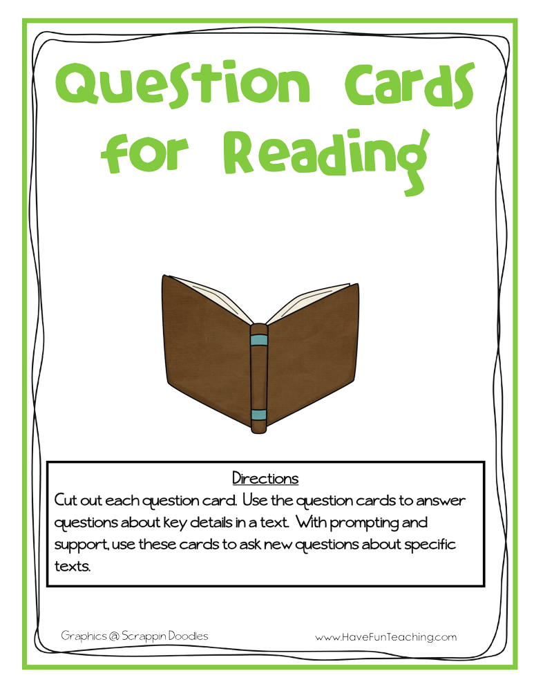 Question Cards for Reading Activity • Have Fun Teaching