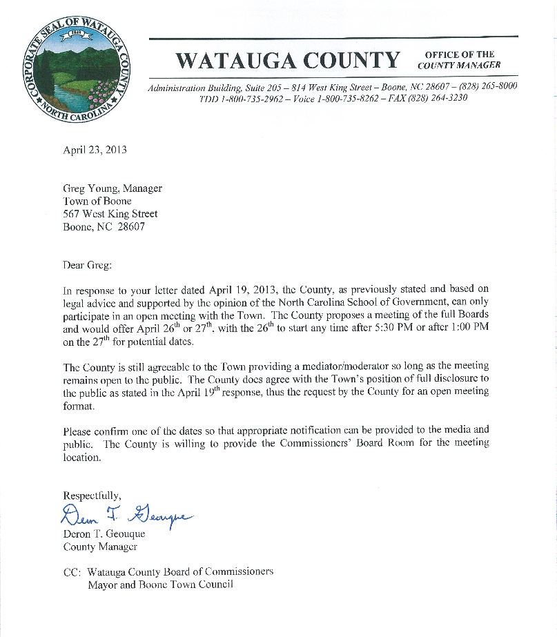 More of the Same Watauga County Manager Responds To Town's April 19