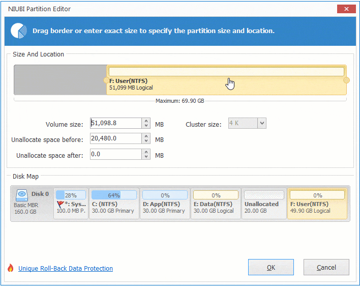 How to move partition and Unallocated space in Windows 7?