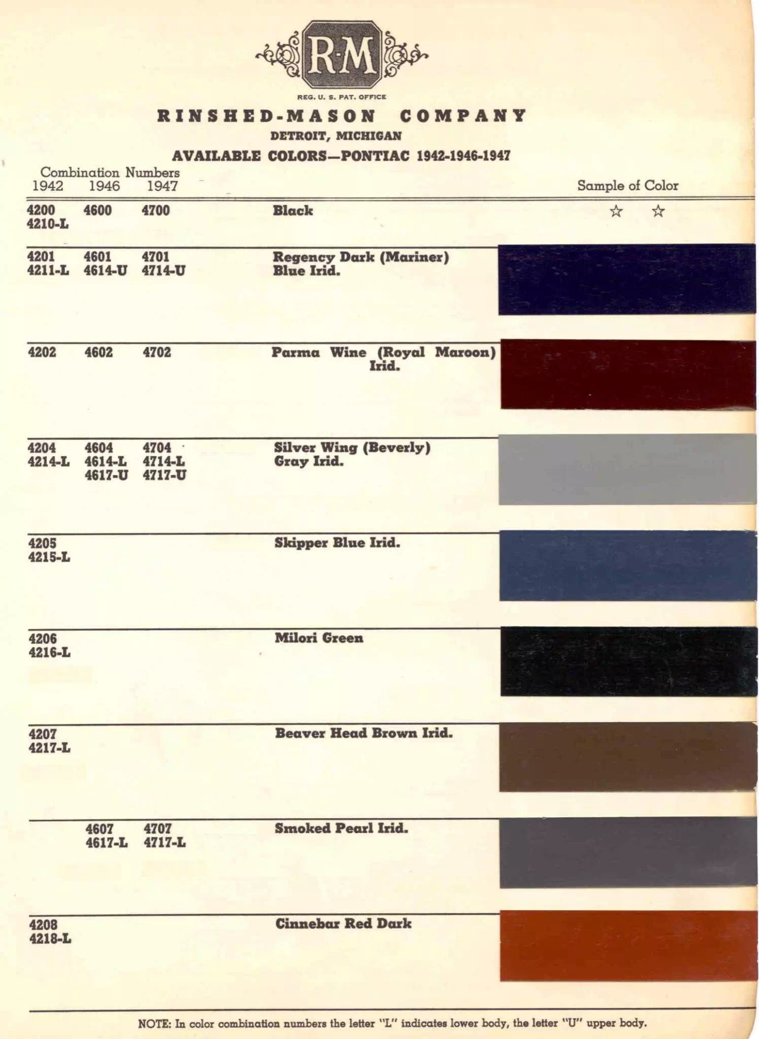 All Pontiac Vehicle Paint Codes and Color Charts from 1931 to 1981