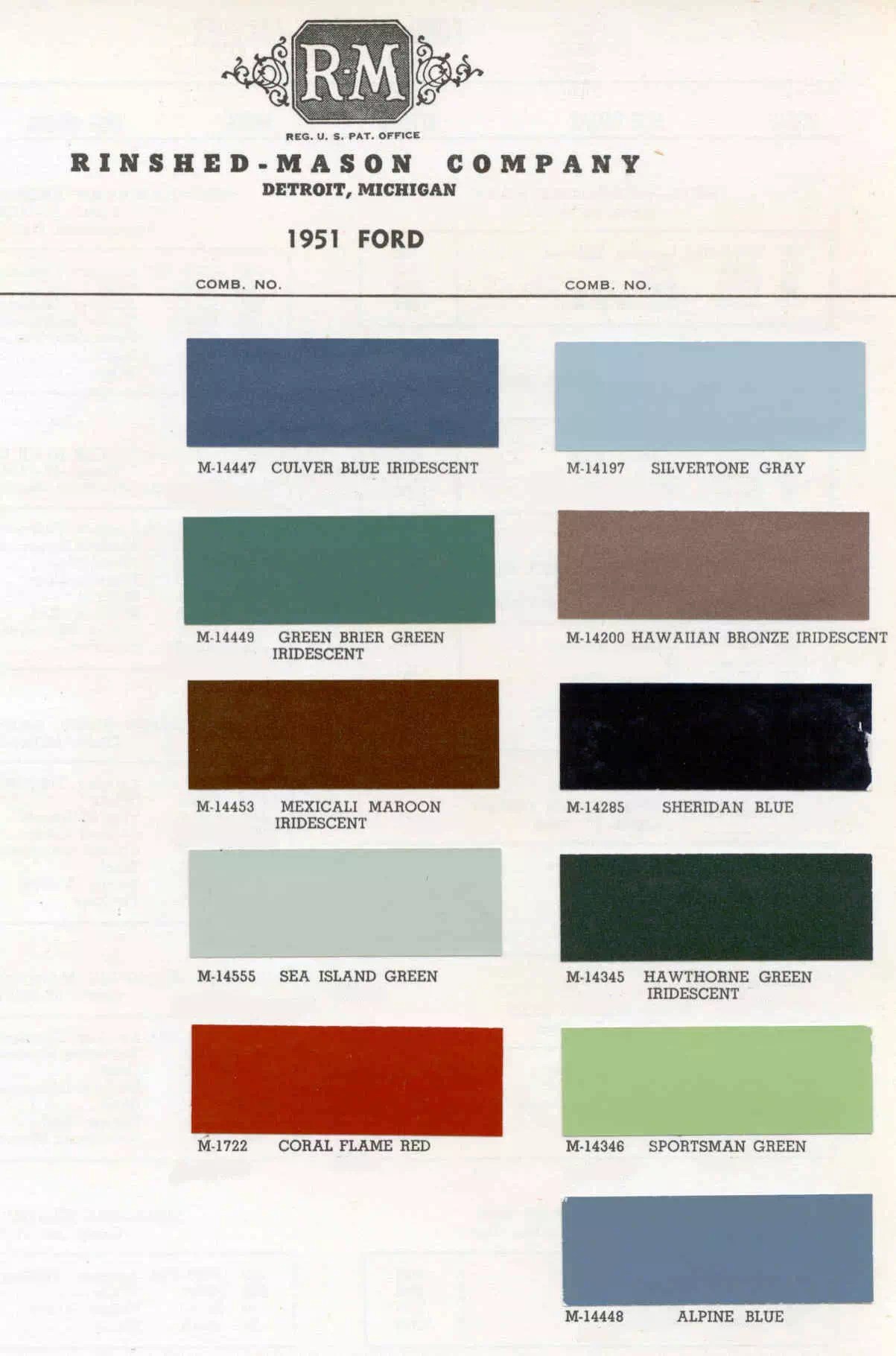 19501959 Ford Paint Codes