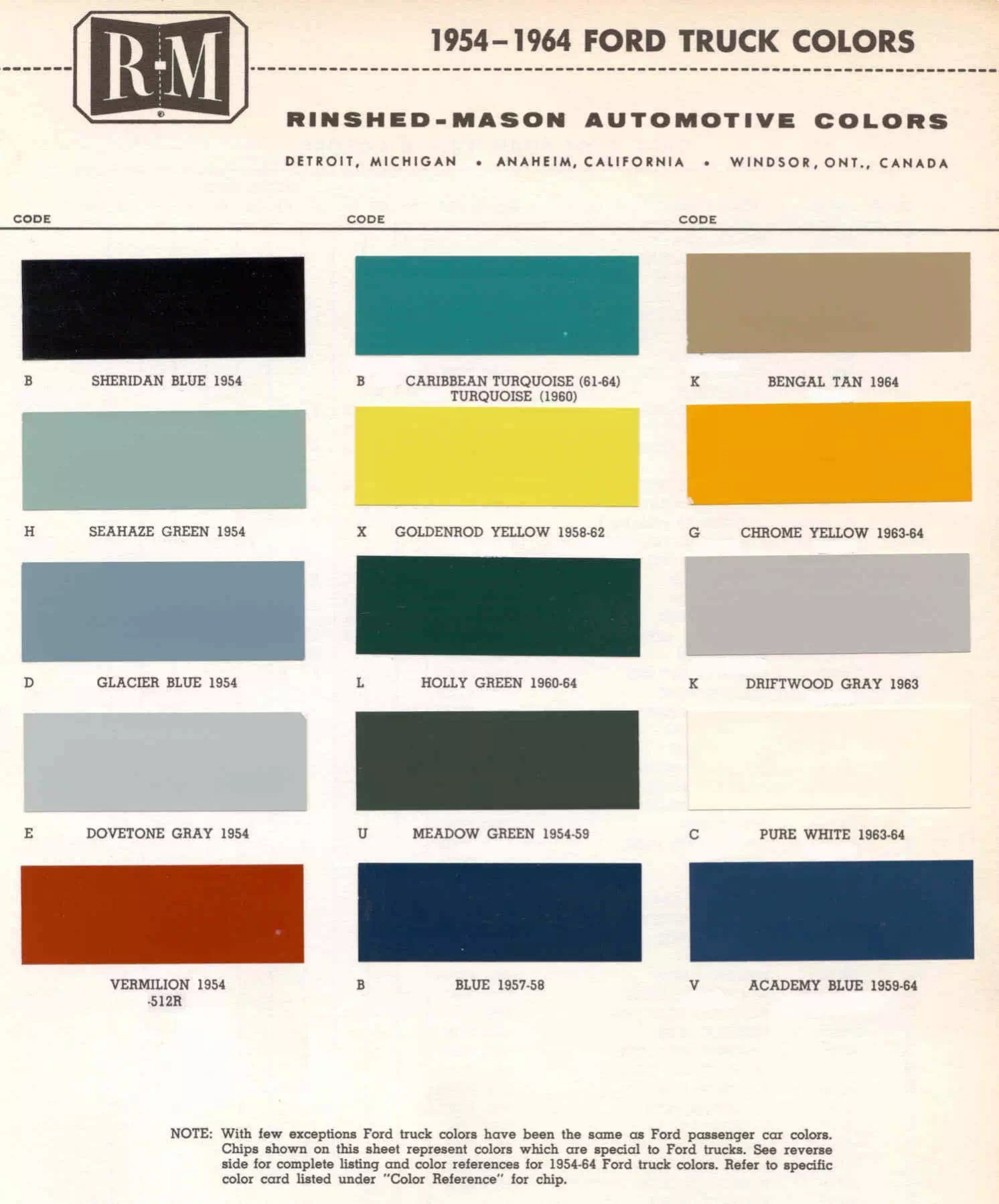 19501959 Ford Paint Codes
