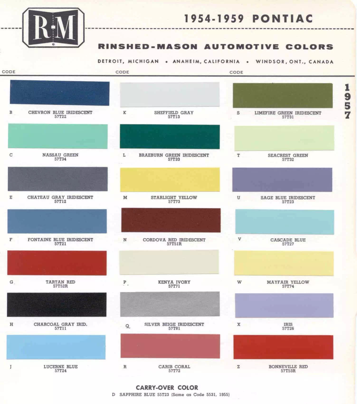 All Pontiac Vehicle Paint Codes and Color Charts from 1931 to 1981