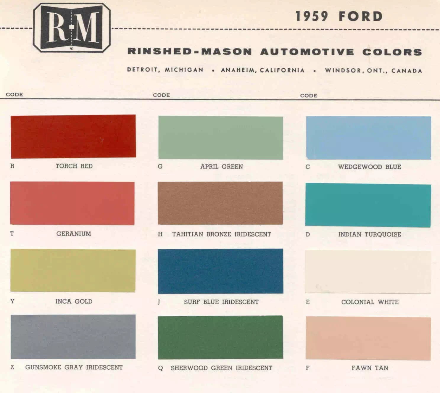 19501959 Ford Paint Codes