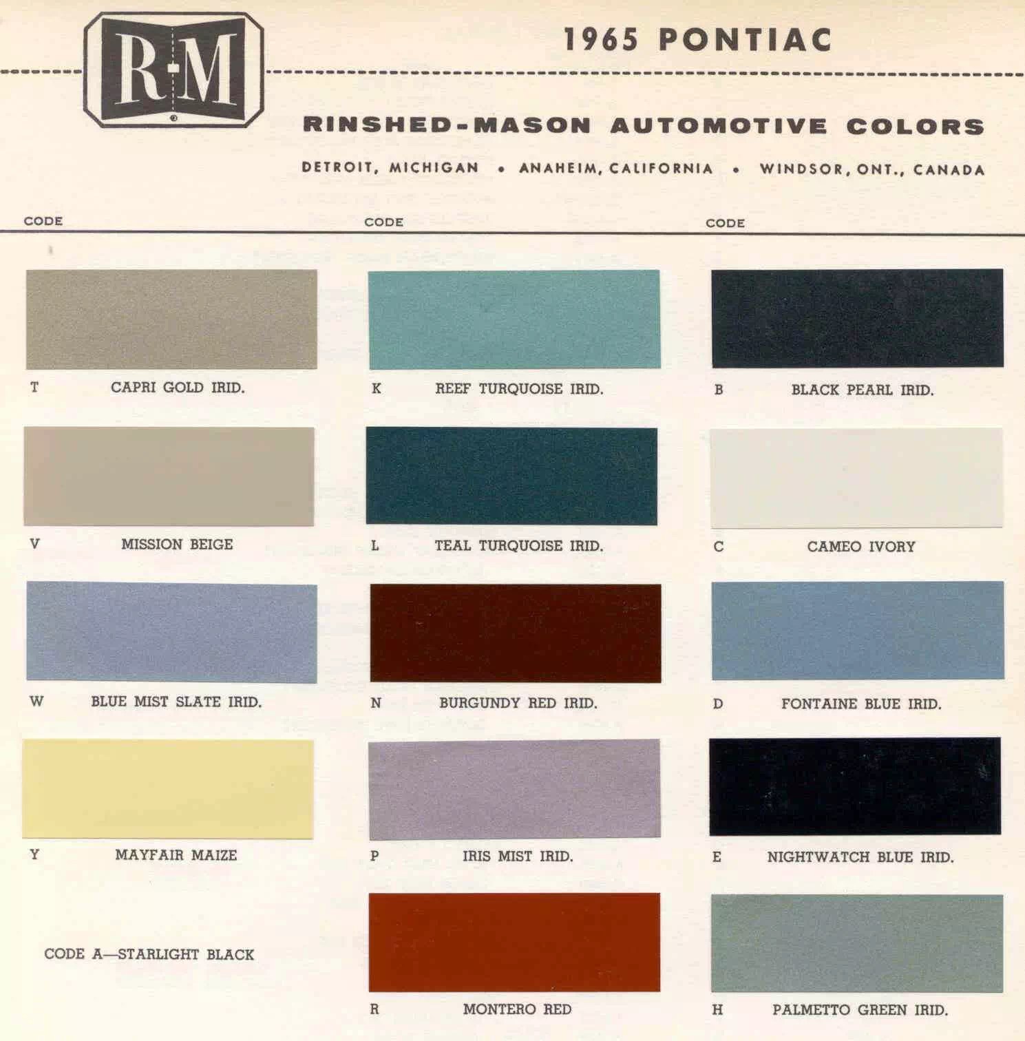 All Pontiac Vehicle Paint Codes and Color Charts from 1931 to 1981