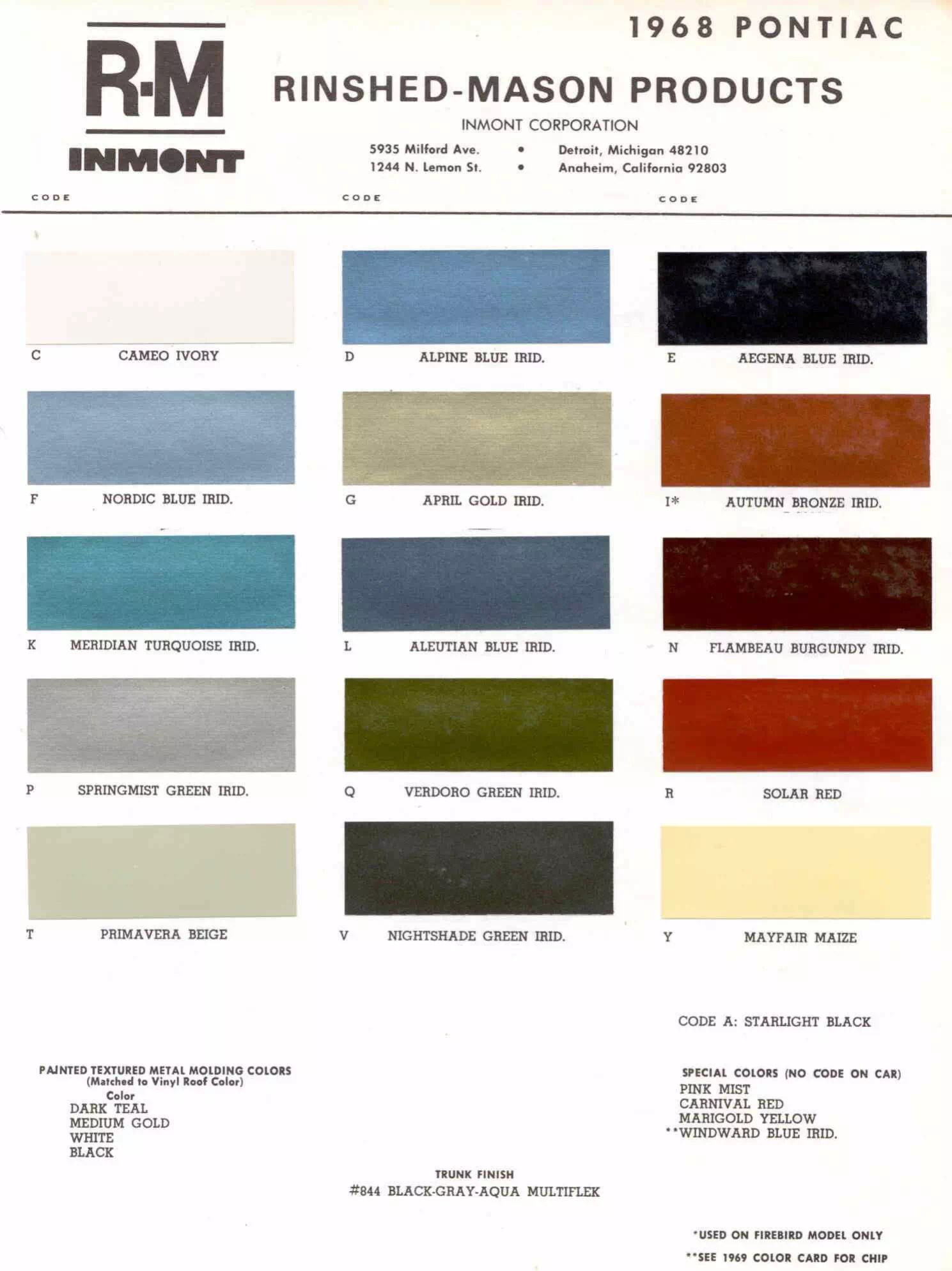 All Pontiac Vehicle Paint Codes and Color Charts from 1931 to 1981