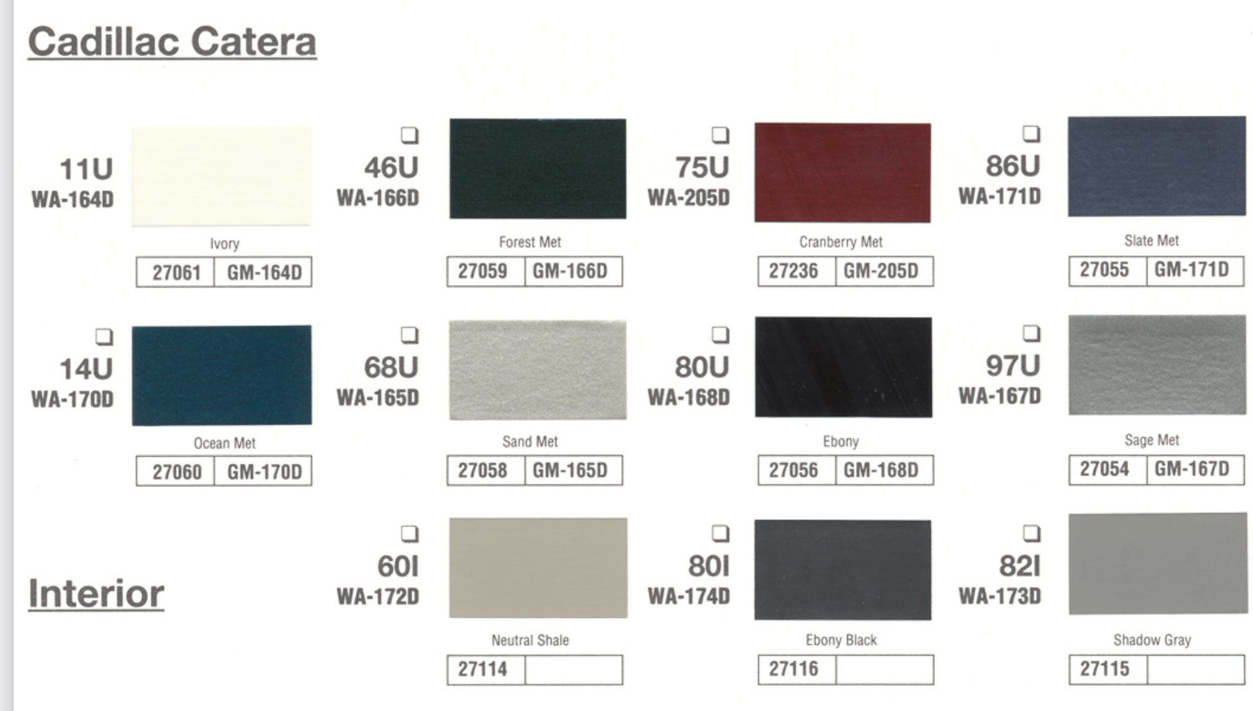 1997 GM Paint Codes and Color Charts