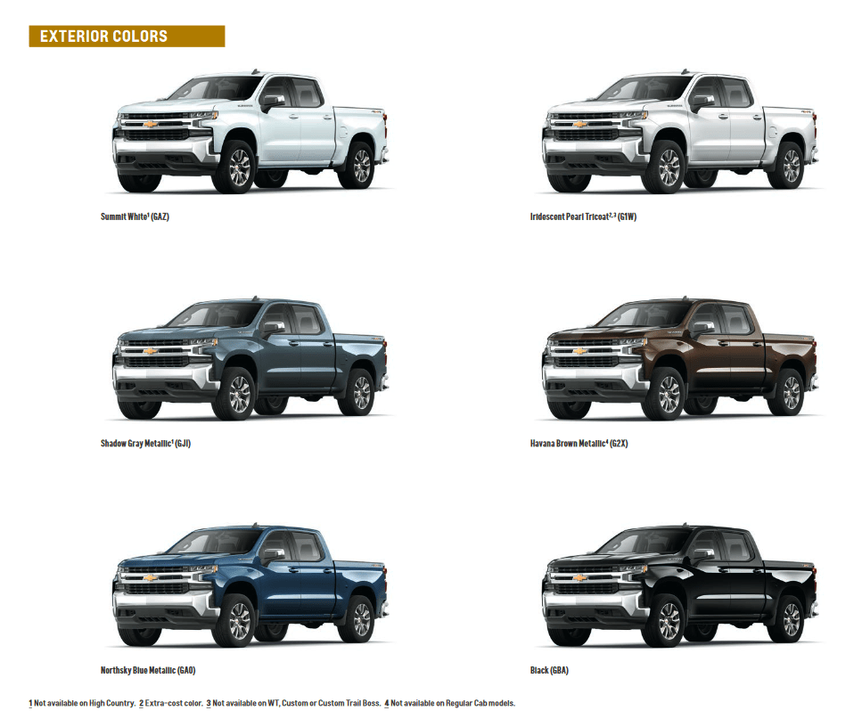 Chevrolet Silverado Paint Codes & Color Charts
