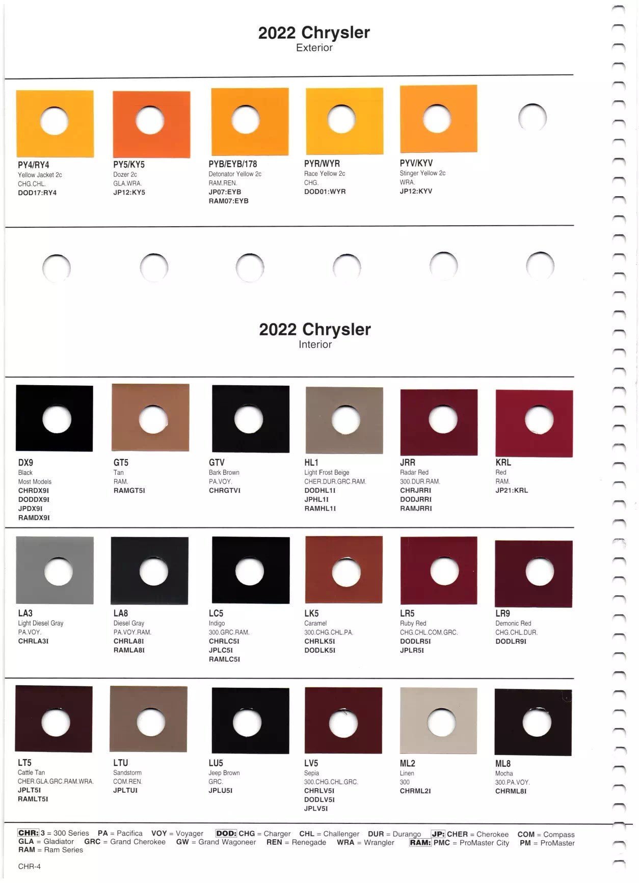 Chrysler Main Paint Codes & Color Charts