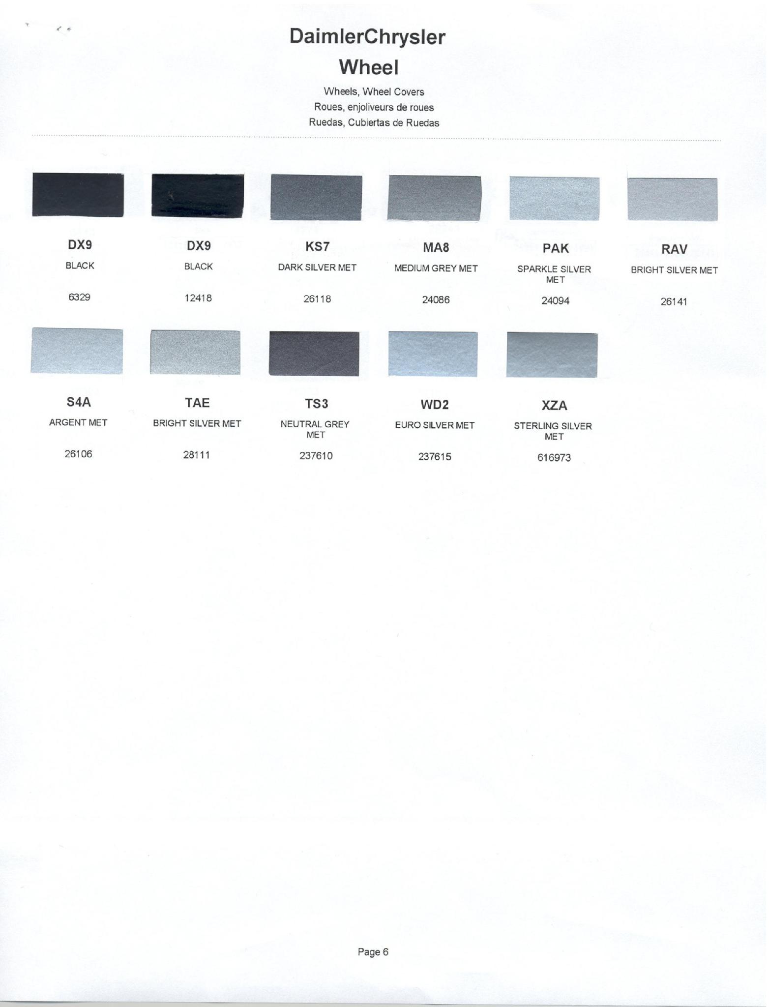 Chrysler Main Paint Codes & Color Charts