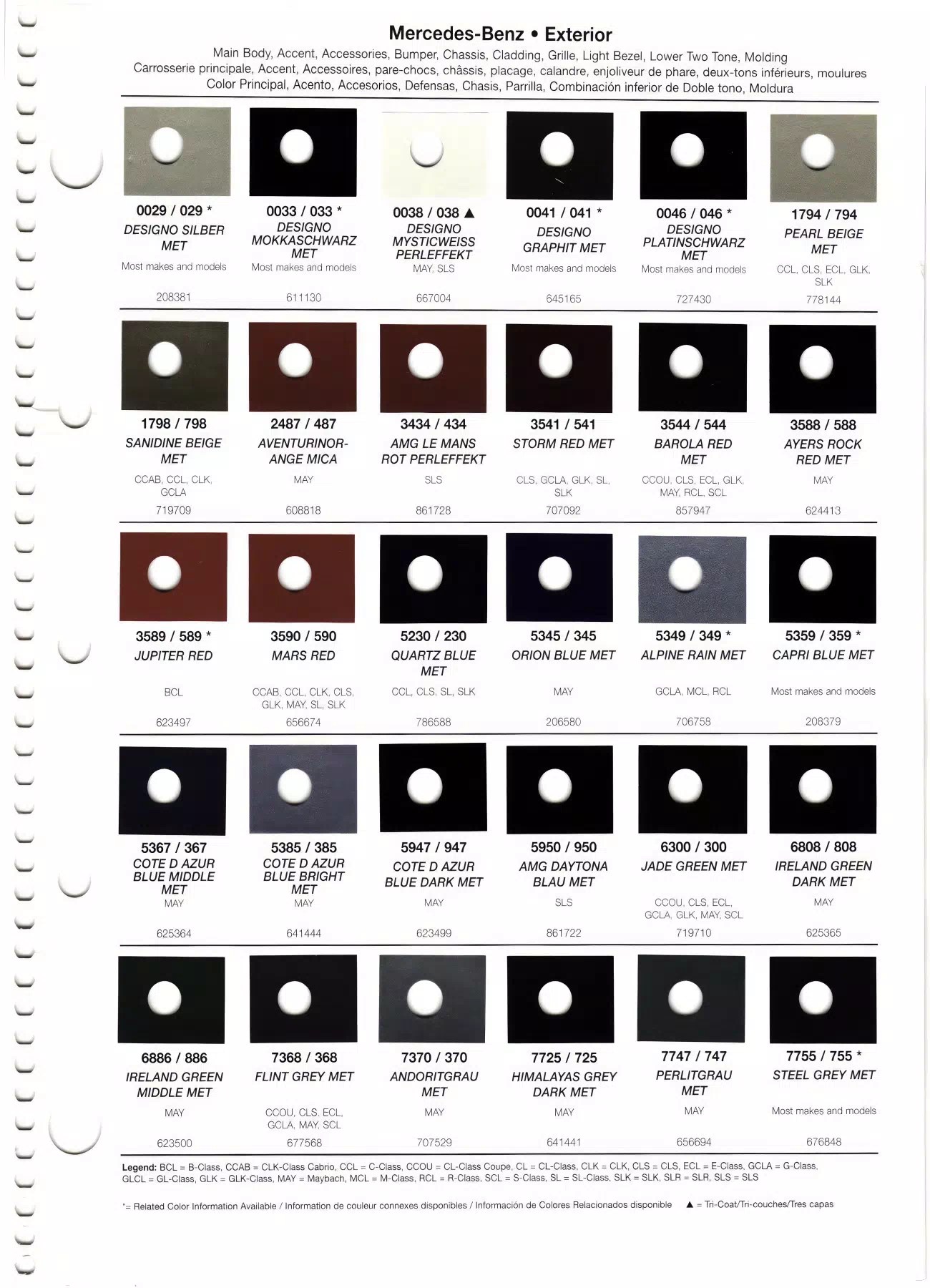 2011 MercedesBenz Paint Codes and Color Charts