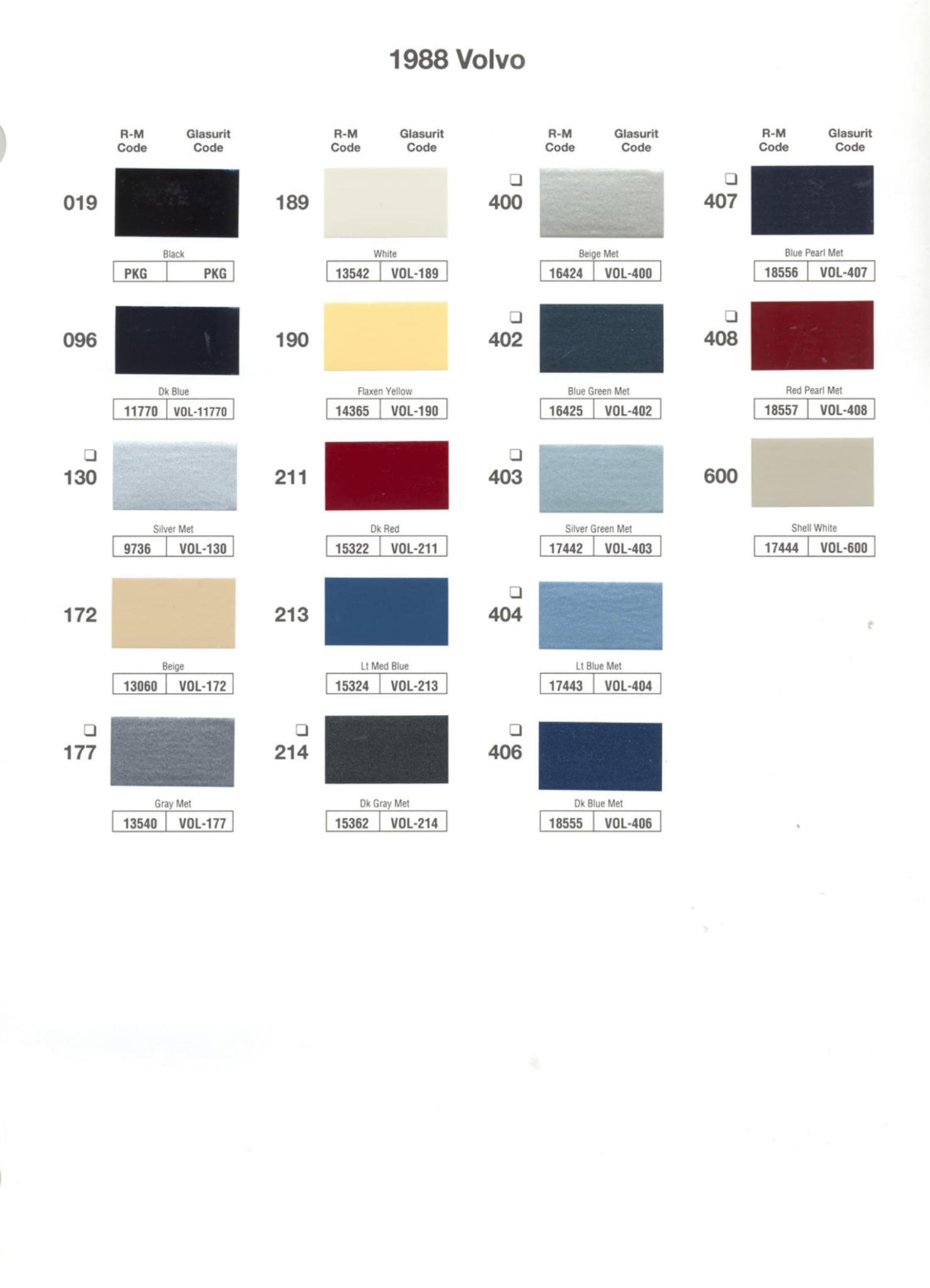 Volvo Paint Codes & Color Charts