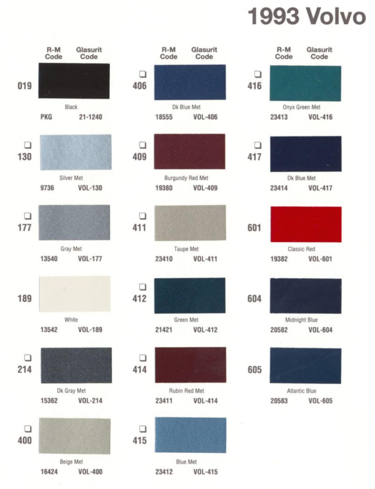 Volvo Paint Codes & Color Charts