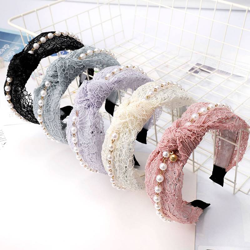 LACE PEARL WRAP KNOT HEADBAND Headdecor