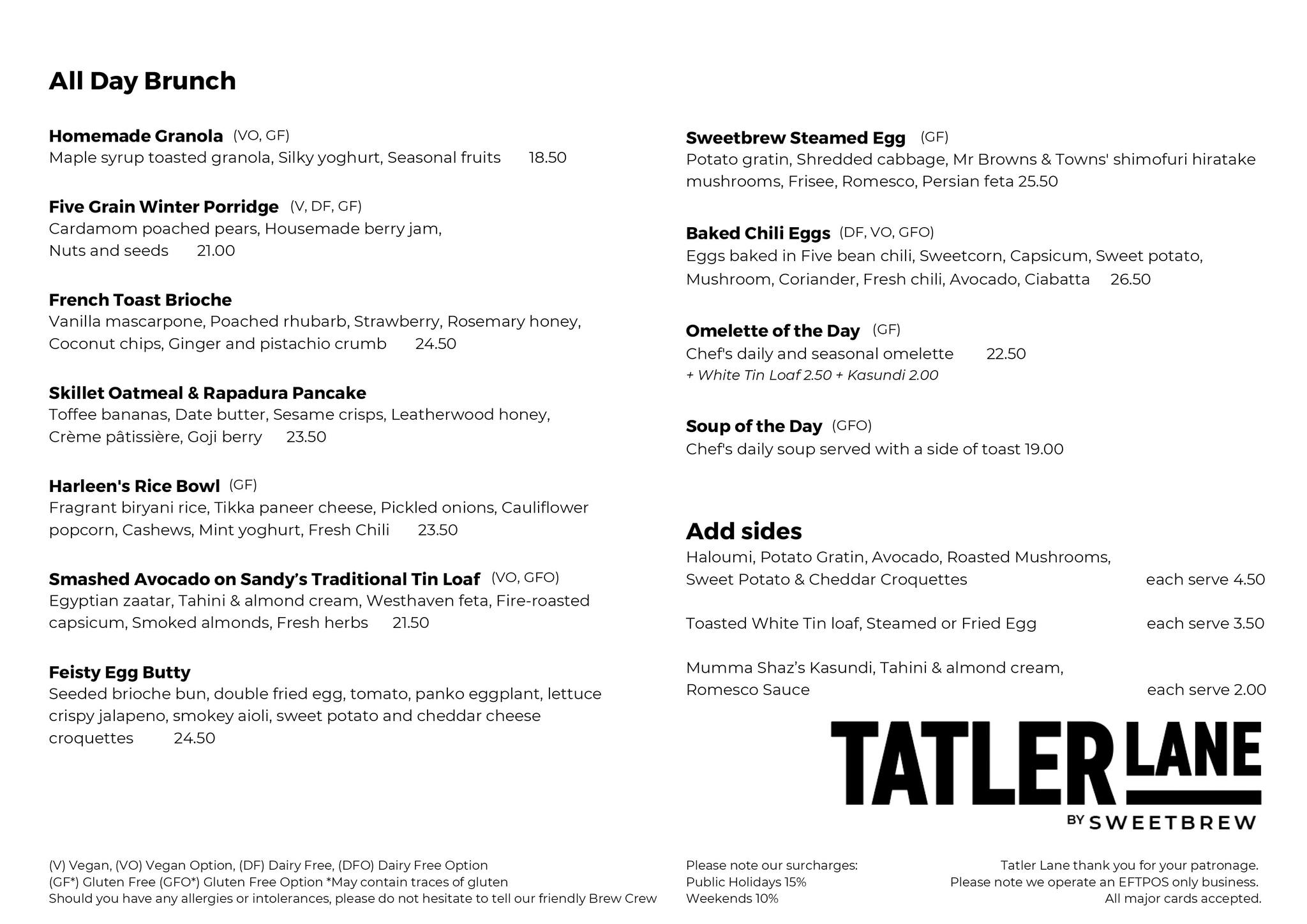 TATLER LANE DOES NOT ACCEPT CASH Heads Up Launceston Food Guide