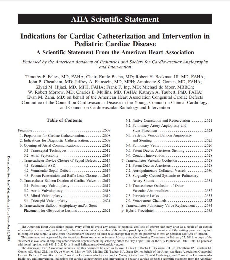 Indications for Cardiac Cath and Intervention in Pediatric Cardiac