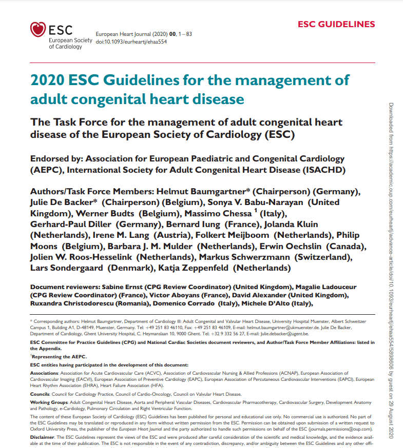 ESC Guidelines for the management of adult congenital heart disease