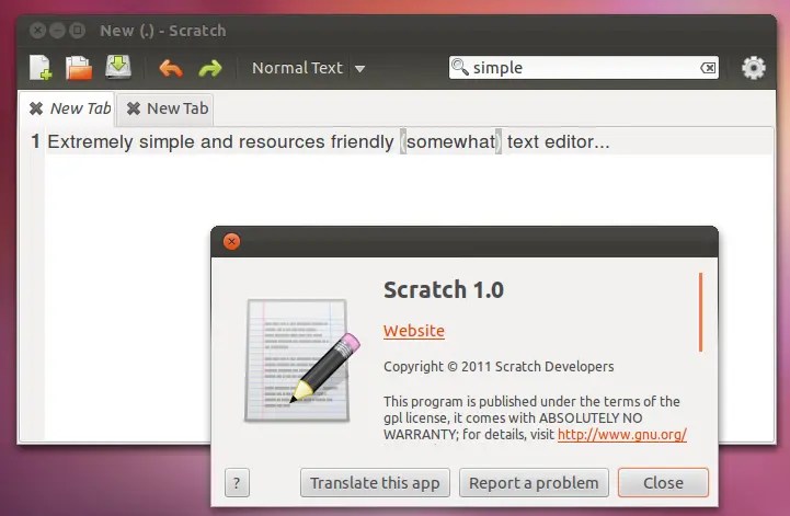 Extremely Simple Text Editor for Ubuntu 11.10 "Scratch!"
