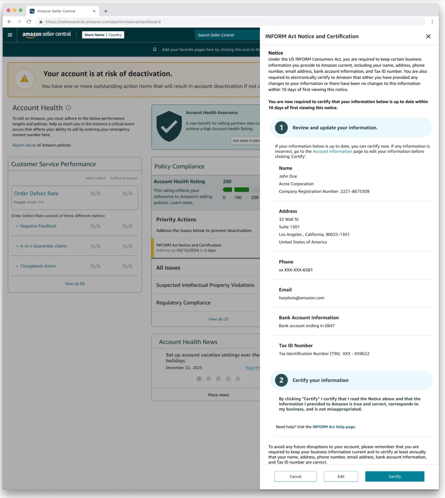 Amazon Seller INFORM Act Annual Certification Helium 10