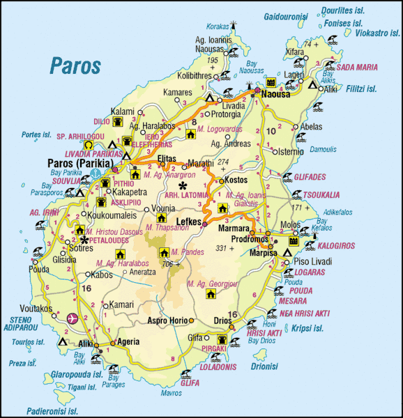 Karte Paros Griechenland Páros