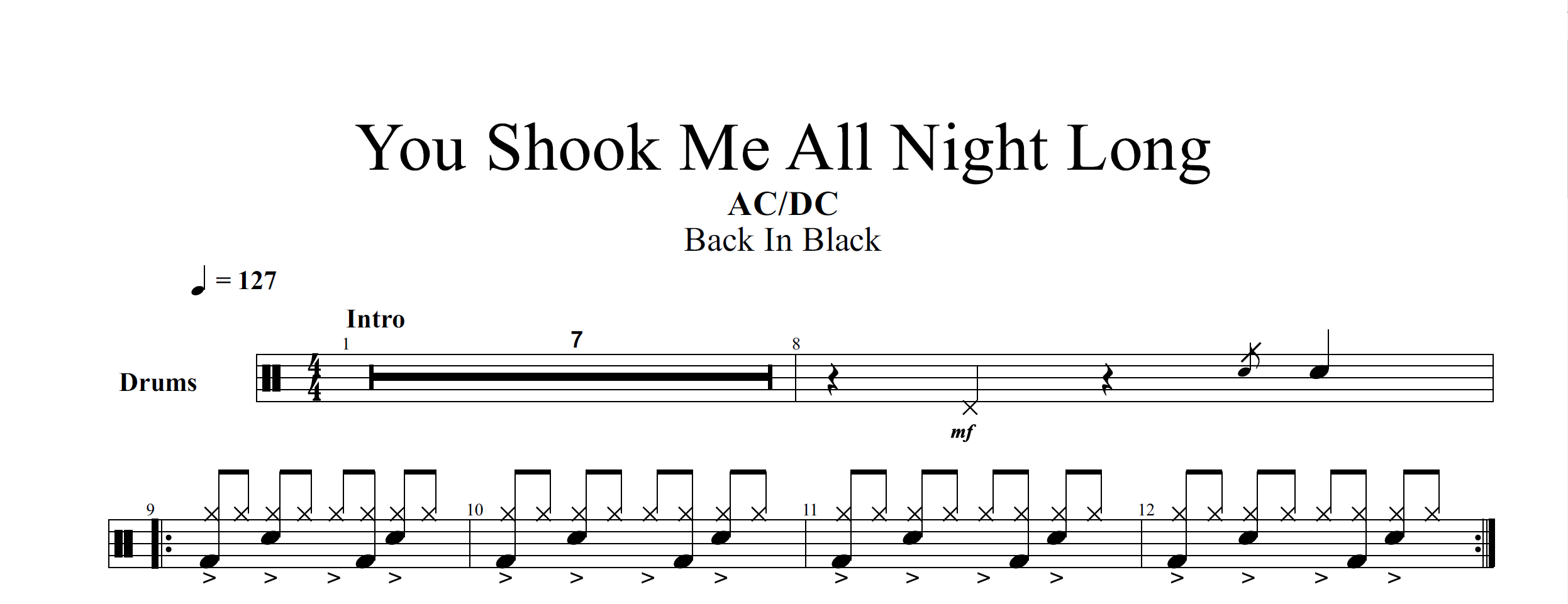 You Shook Me All Night Long Hellodrumscores