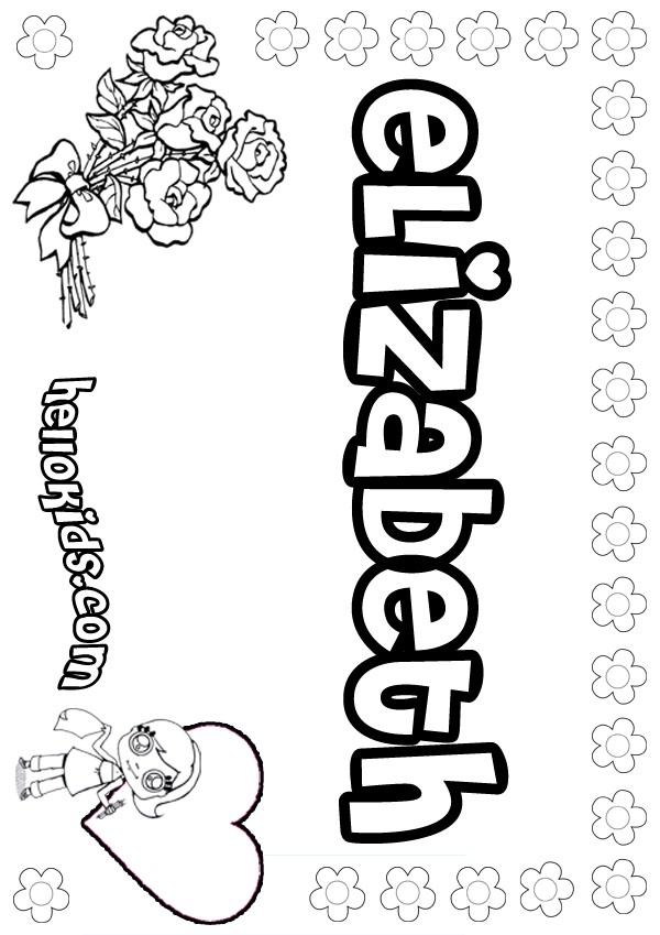 girls name coloring pages, Elizabeth girly name to color