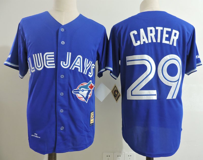Men's Toronto Blue Jays Retired Player 29 Joe Carter Blue Throwback Jersey