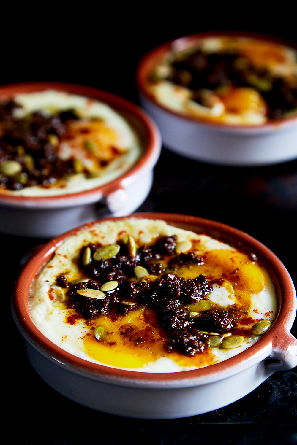 Baked Eggs in Tomatillo Salsa + Spiced Yogurt w/Mexican Chorizo