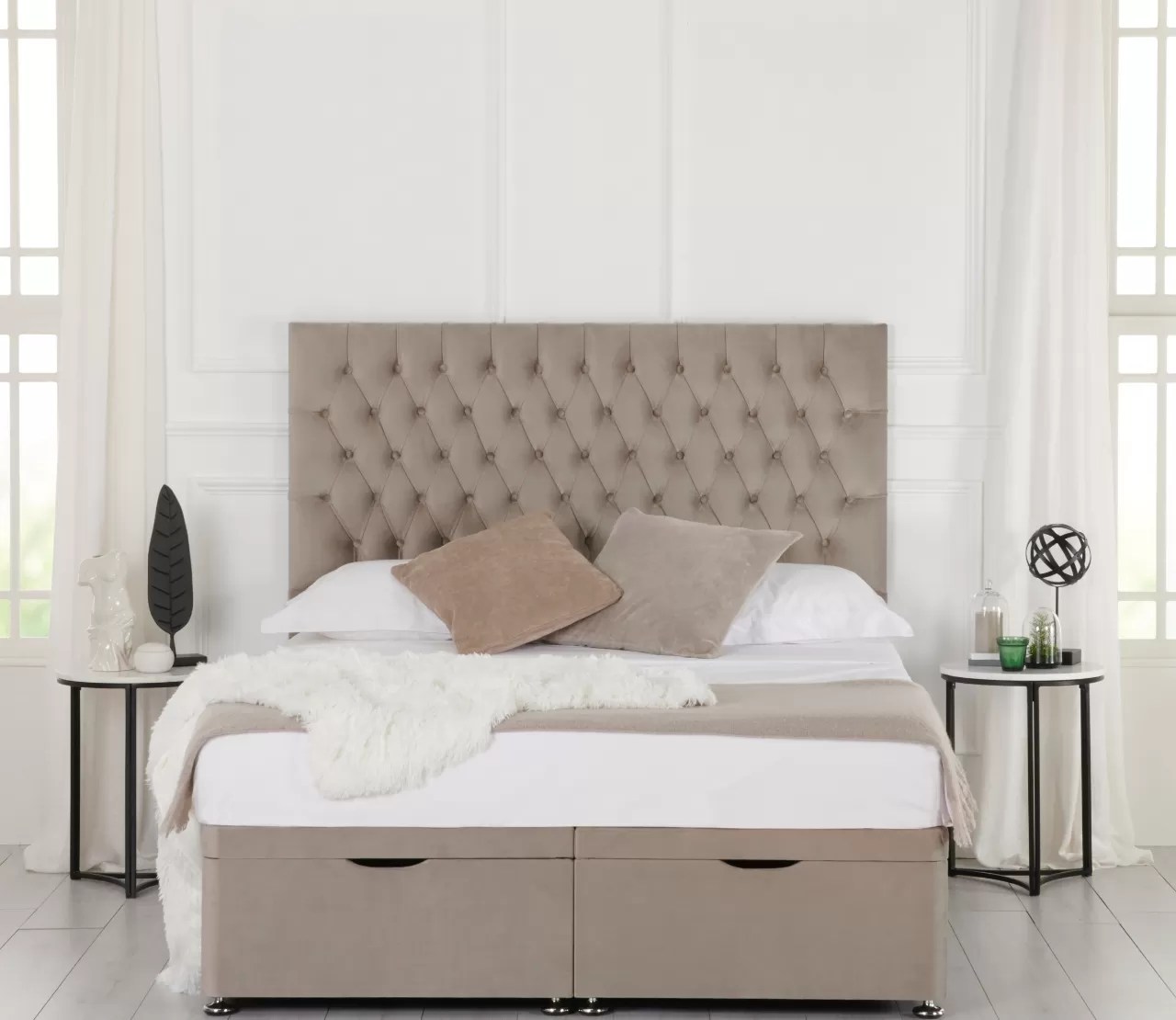 Luxury Upholstered Ottoman Bed Base & Headboard by Hello Sunday