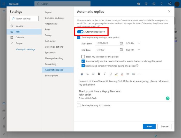Cara membuat auto reply di outlook