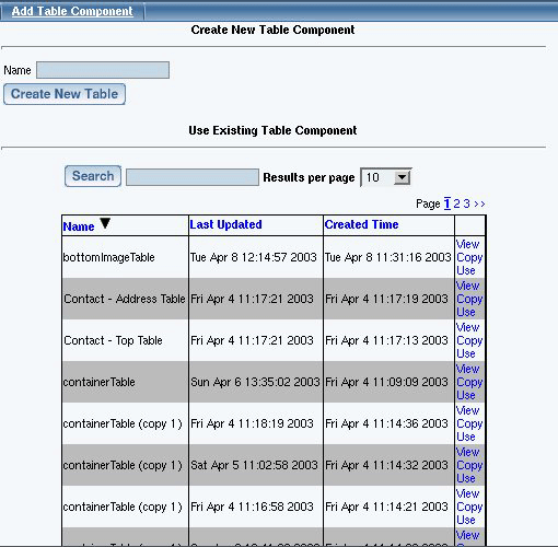 Component Table