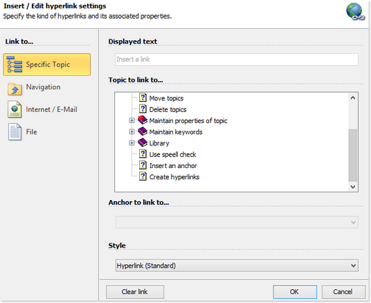 How to define hyperlinks to specific topics HelpNDoc