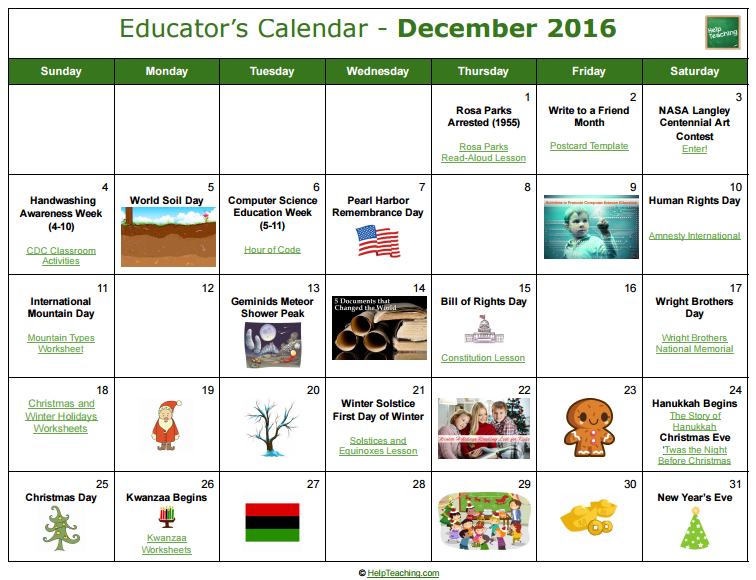 US Educator's Calendar 20162017