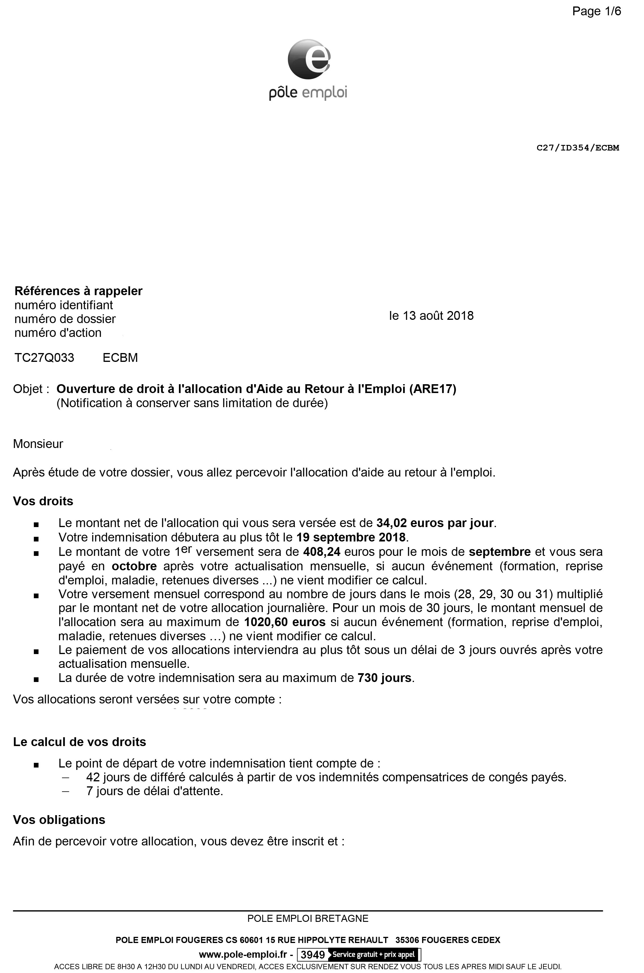 Attestation Pole Emploie / Attestation Pole Emploi Par Courrier
