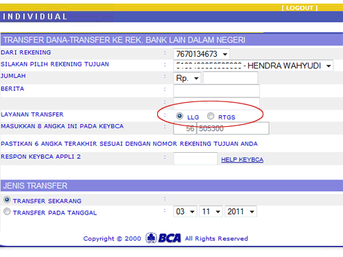 Beda LLG dan RTGS – BCA Internet Banking