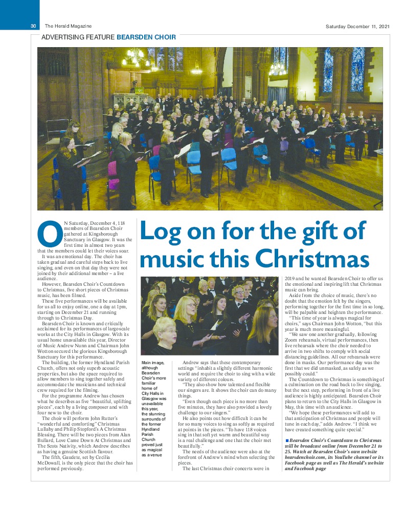 Youtube New Birth Church Dec 9, 2023 Bearsden Choir Counts Down The Christmas Days With A Joyful Performance | Heraldscotland