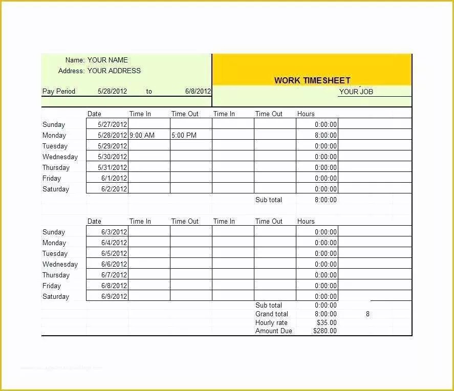 Construction Timesheet Template Free Of 22 Weekly Timesheet Templates