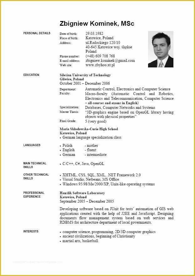 Cv Template Pdf Free Of 8 Curriculum Vitae English Example Pdf