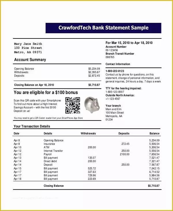 Free Bank Statement Template Excel Of Bank Statement Template 22 Free