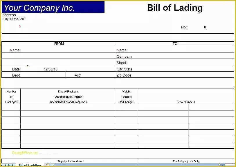 Free Bill Of Lading Template Excel Of Unique Free Bill Lading Template