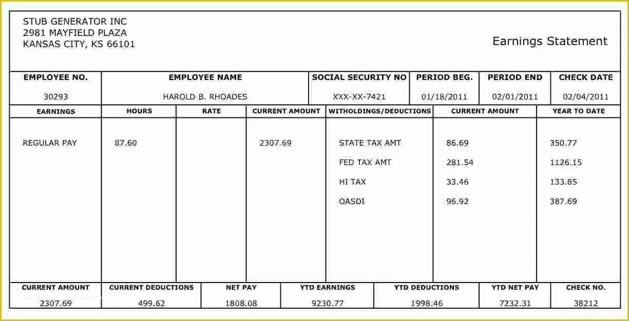 Free Check Stub Template Of 5 Paycheck Stubs Templates Free