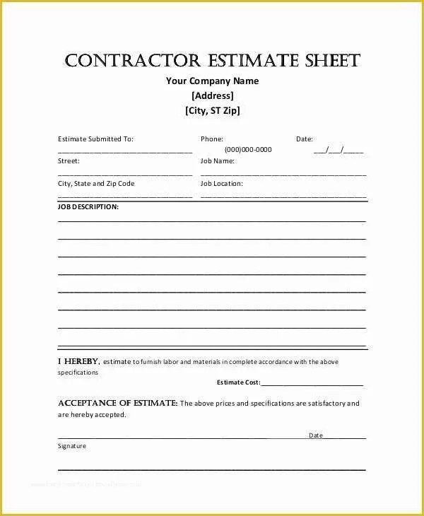 Free Estimate Template Pdf Of Blank Estimate Template 15 Free Word