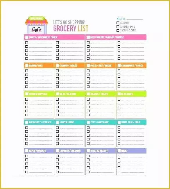 Free Grocery List Template Excel Of Grocery List Template Pre Printed