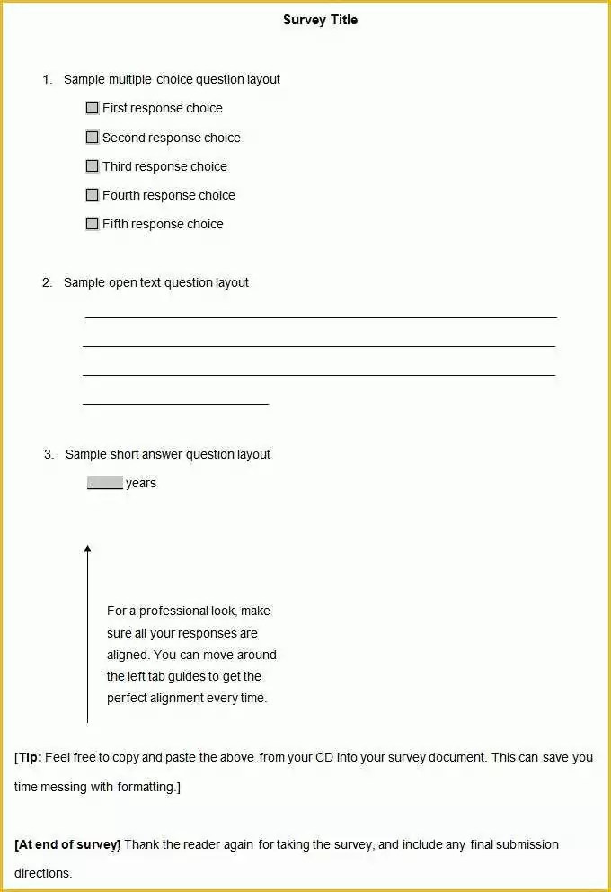 Free Questionnaire Template Of Blank Survey Template