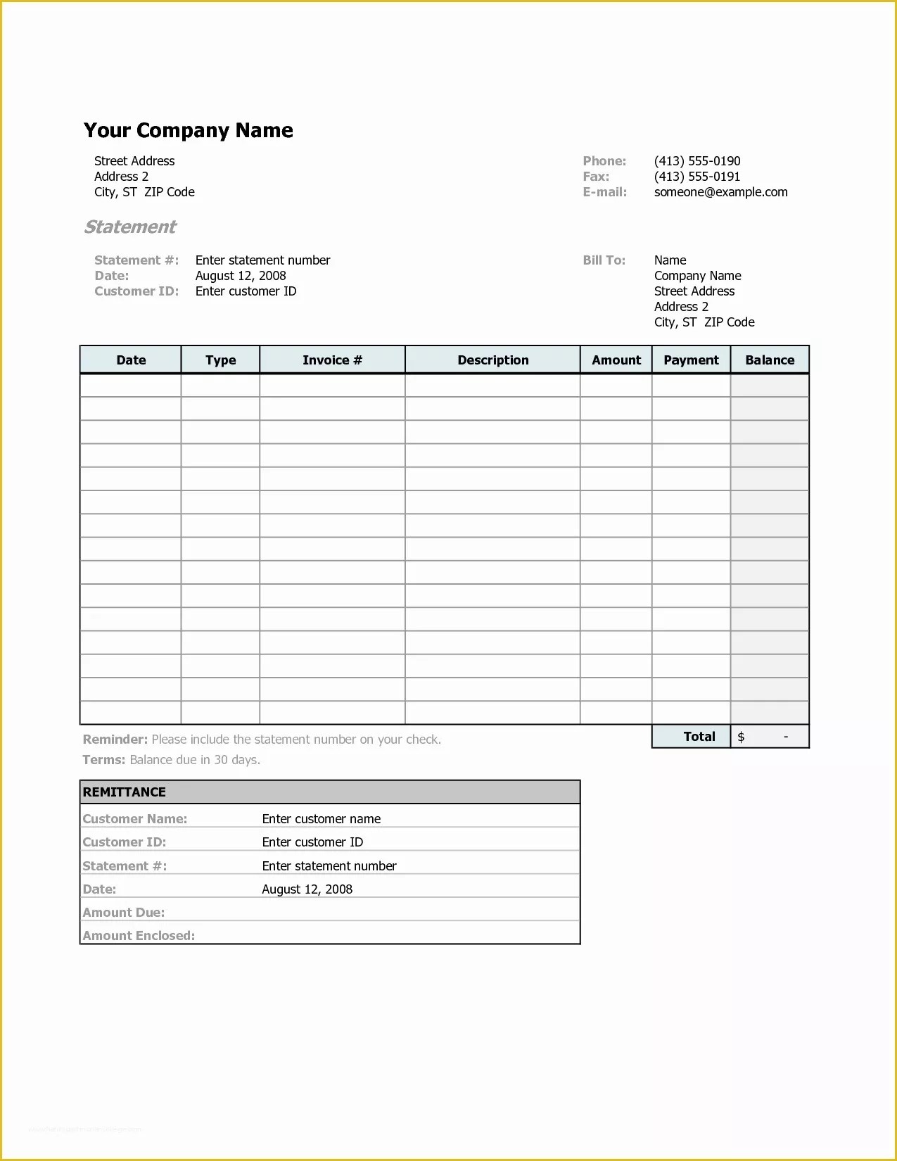 Free Statement Of Account Template Of 7 format Free Printable Billing