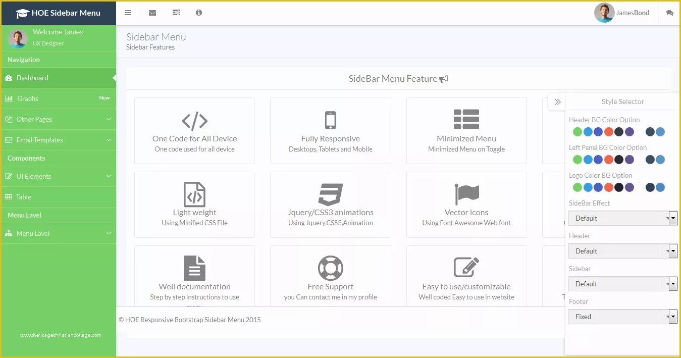 Free site Templates with Sidebar Menu Of Responsive Bootstrap