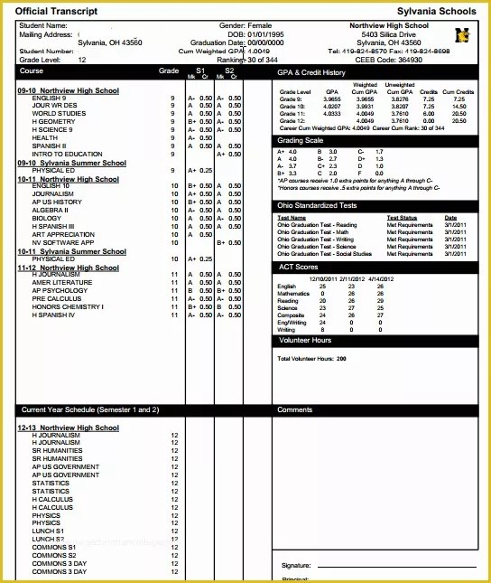 Free Printable High School Transcript Template Free Printable Templates