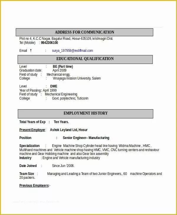 Mechanical Engineer Resume Template Free Download Of Mechanical