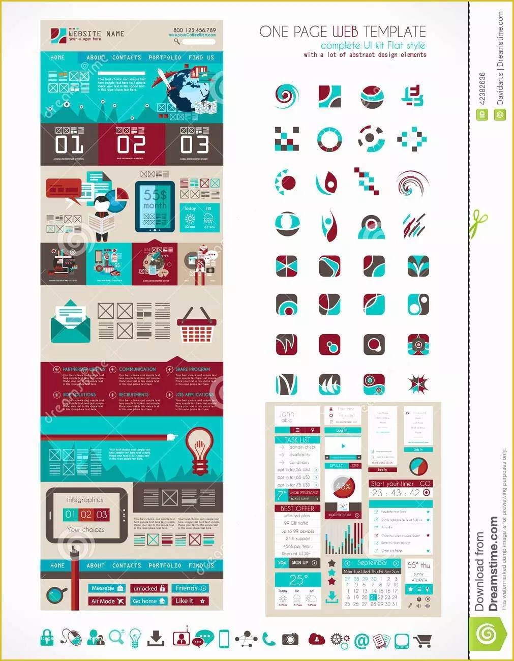 One Page Menu Template Free Of E Page Website Flat Ui Design Template