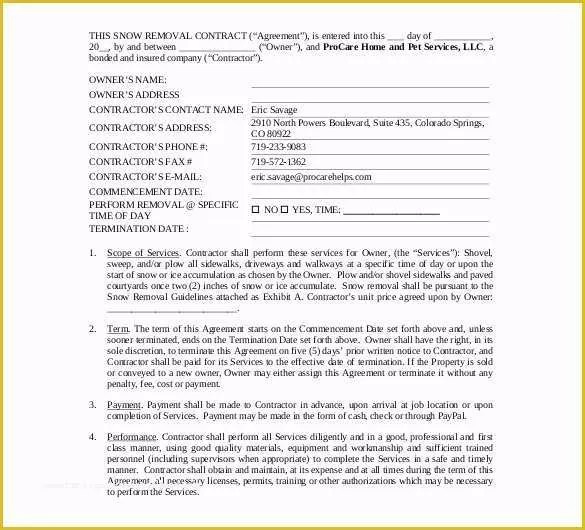 Snow Removal Contract Template Free Of 20 Snow Plowing Contract